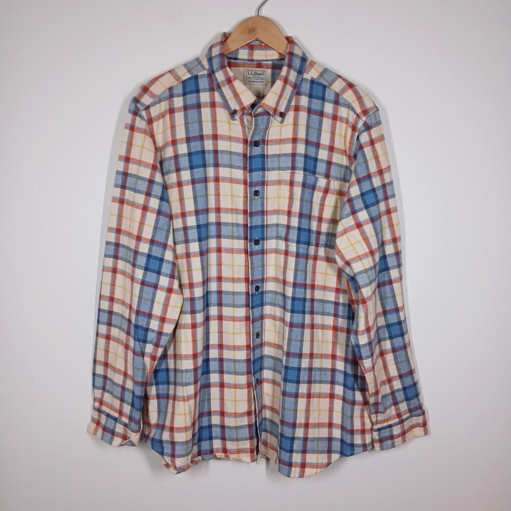 LL Bean Flannel Shirt Mens Large Multi Color Cotton Plaid Traditional Fit Fall